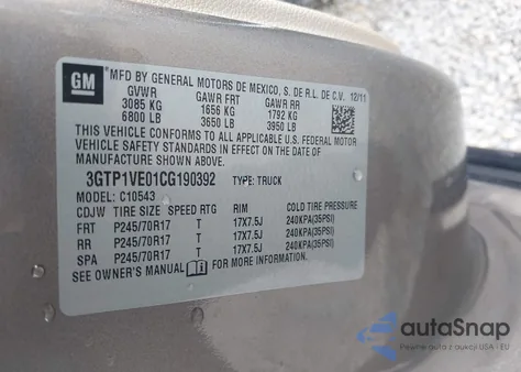 2012 GMC Sierra 1500 Sle from USA, damaged, VIN 3GTP1VE01CG190392